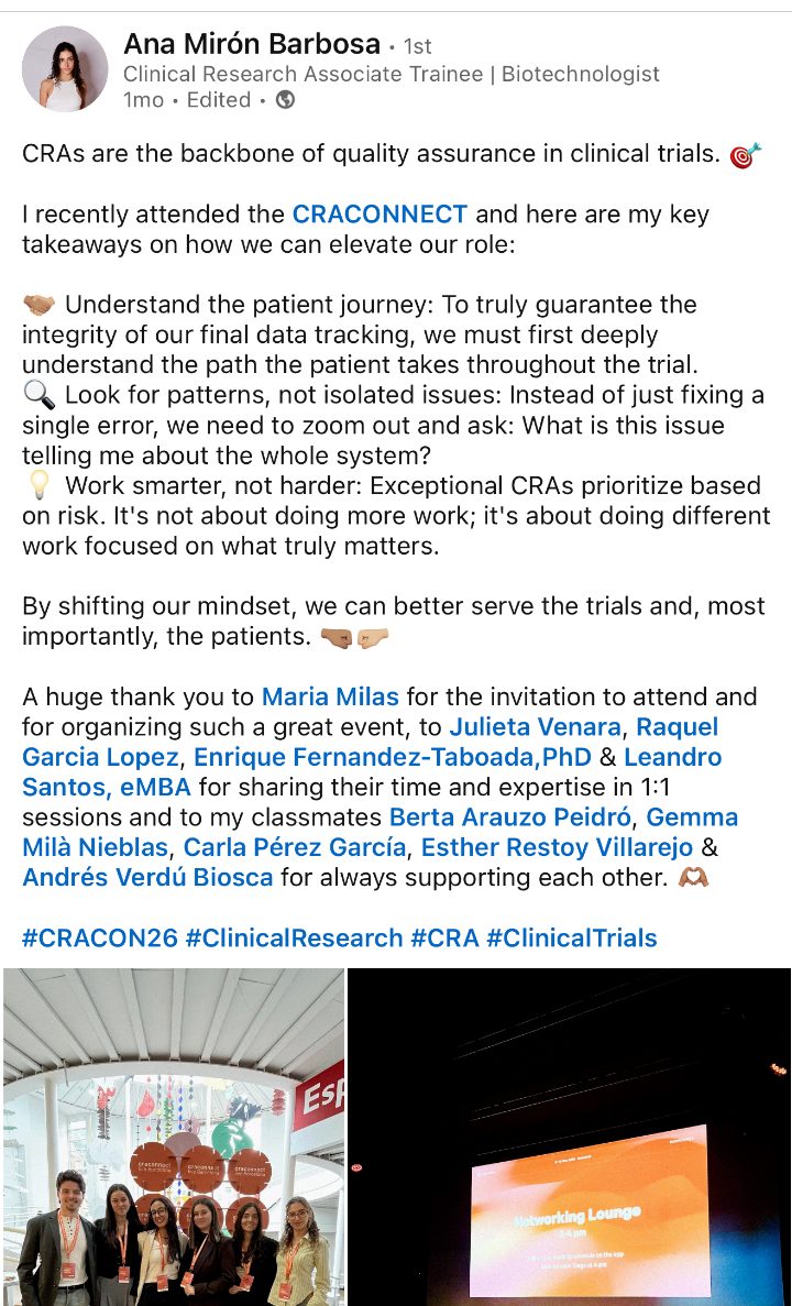 Ana Mirón Barbosa on LinkedIn about CRACONNECT LIVE 2026