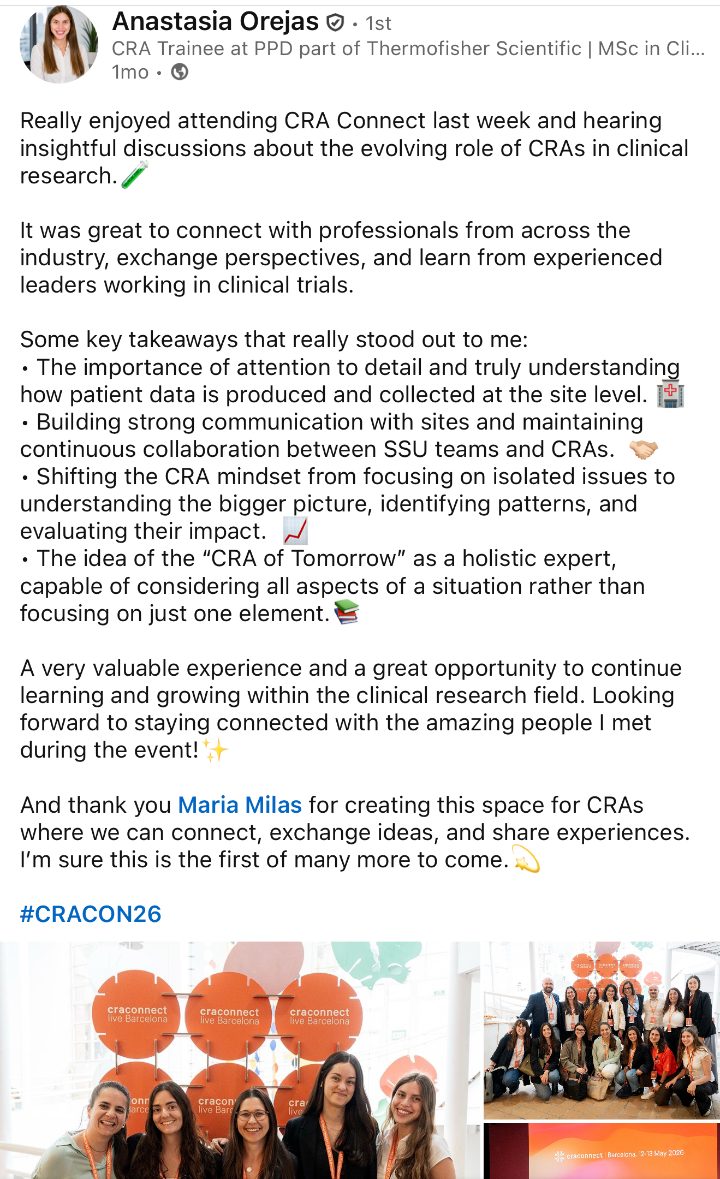 Anastasia Orejas on LinkedIn about CRACONNECT LIVE 2026