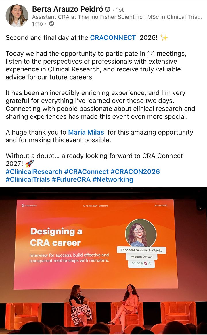 Berta Arauzo Peidró on LinkedIn about CRACONNECT LIVE 2026