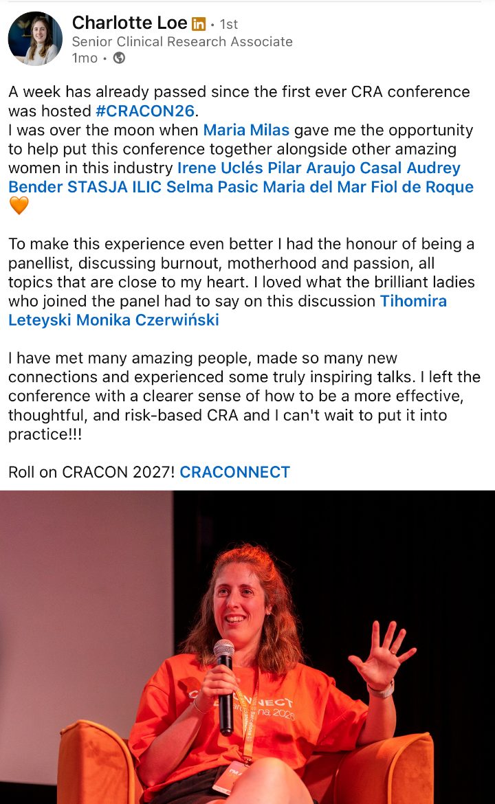 Charlotte Loe on LinkedIn about CRACONNECT LIVE 2026