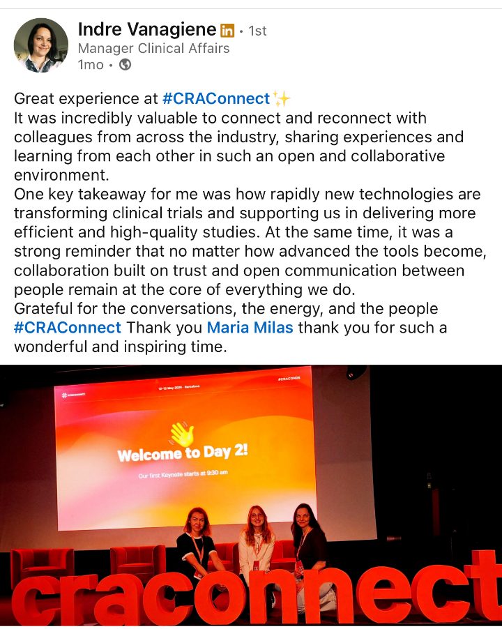 Indre Vanagiene on LinkedIn about CRACONNECT LIVE 2026
