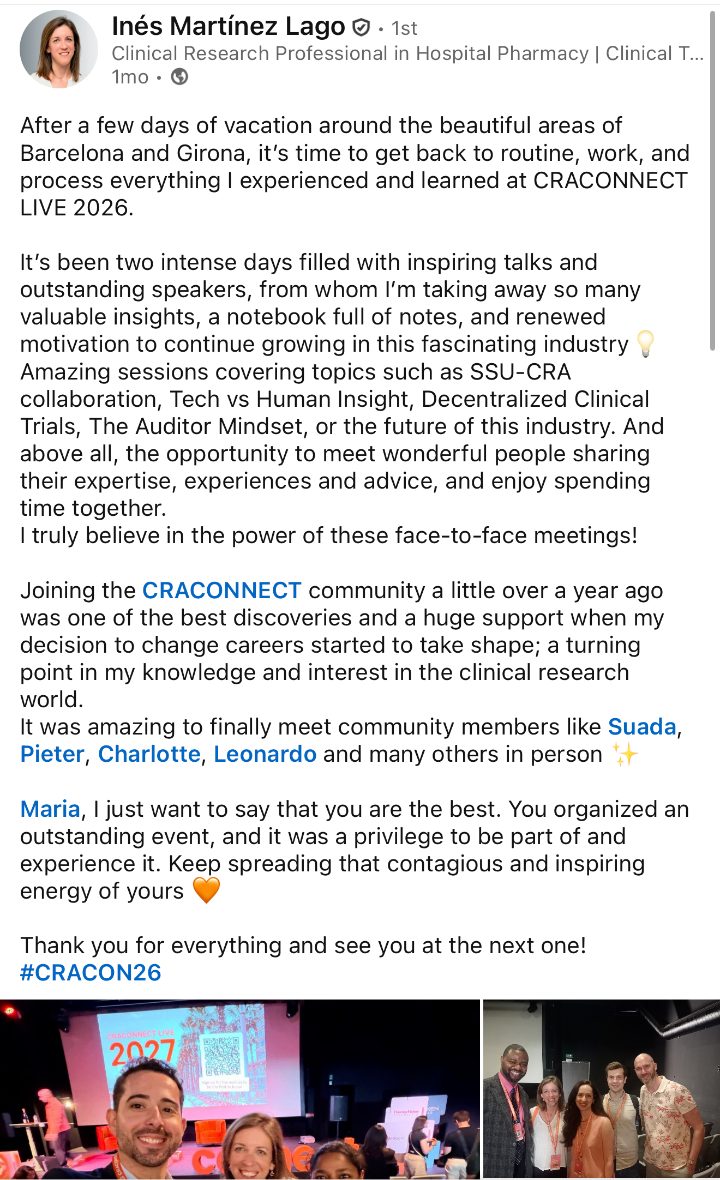 Inés Martínez Lago on LinkedIn about CRACONNECT LIVE 2026