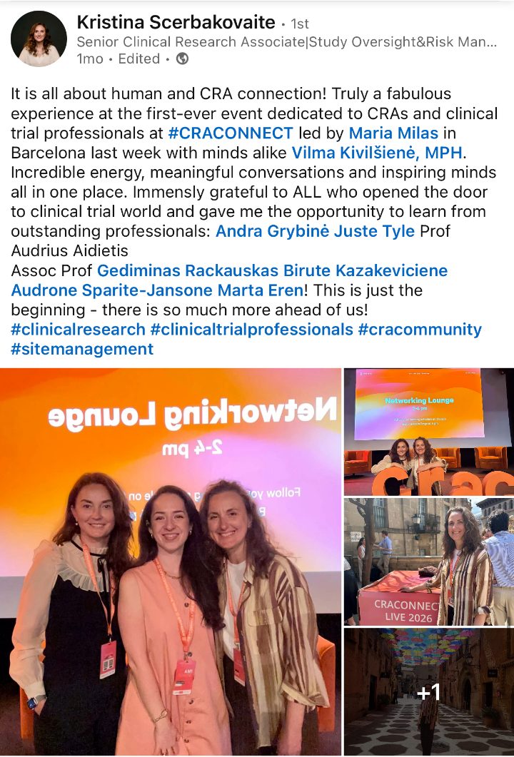 Kristina Scerbakovaite on LinkedIn about CRACONNECT LIVE 2026