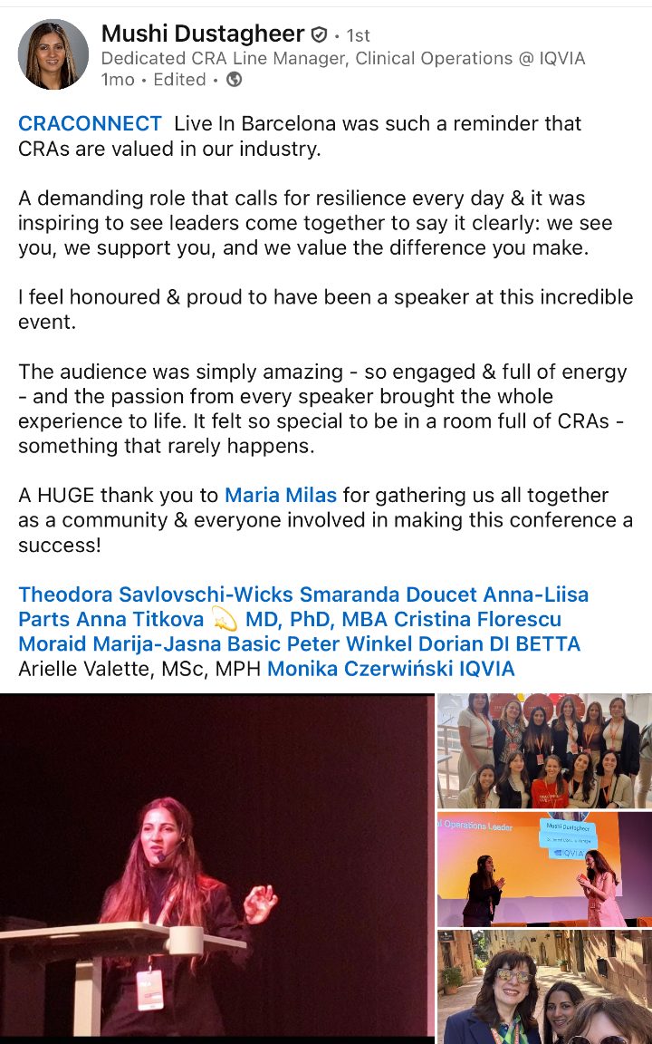 Mushi Dustagheer on LinkedIn about CRACONNECT LIVE 2026