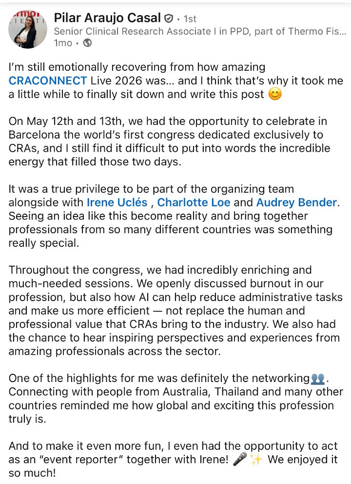 Pilar Araujo Casal on LinkedIn about CRACONNECT LIVE 2026