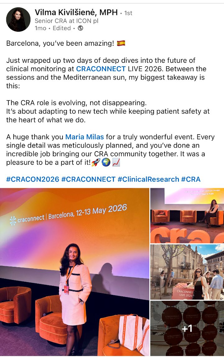 Vilma Kivilšienė on LinkedIn about CRACONNECT LIVE 2026
